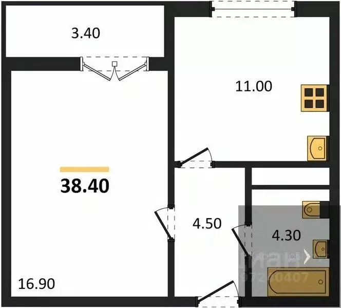 1-к кв. Воронежская область, Новоусманский район, пос. Отрадное ул. ... - Фото 0