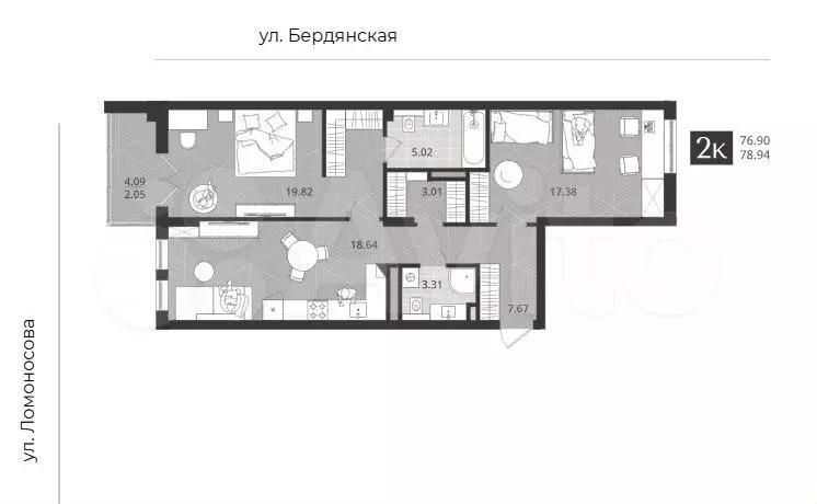 2-к. квартира, 76,9 м, 2/2 эт. - Фото 1