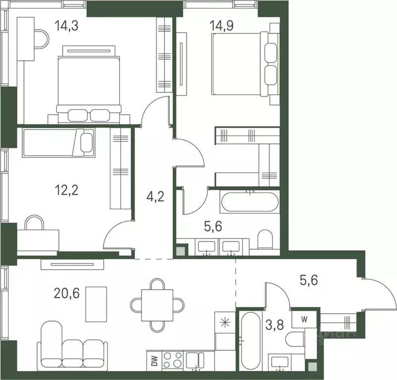 3-к кв. Москва Моментс жилой комплекс, к2.1 (81.2 м) - Фото 0