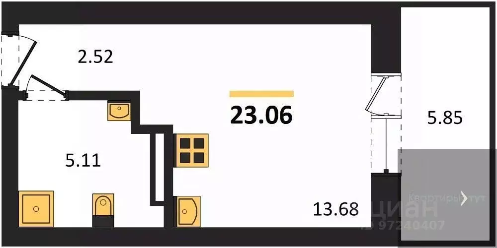 Студия Воронежская область, Воронеж Транспортная ул., 58 (23.06 м) - Фото 0