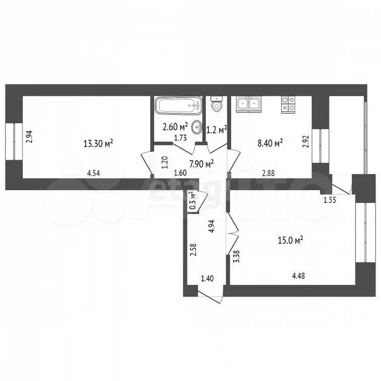 2-к. квартира, 48 м, 5/5 эт. - Фото 0