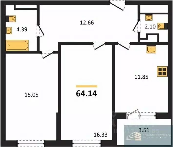 2-к кв. Воронежская область, Воронеж ул. Ломоносова, 116Б (64.1 м) - Фото 0