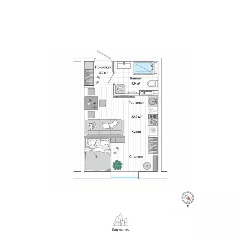 Студия Приморский край, Владивосток ул. Нейбута (29.6 м) - Фото 1