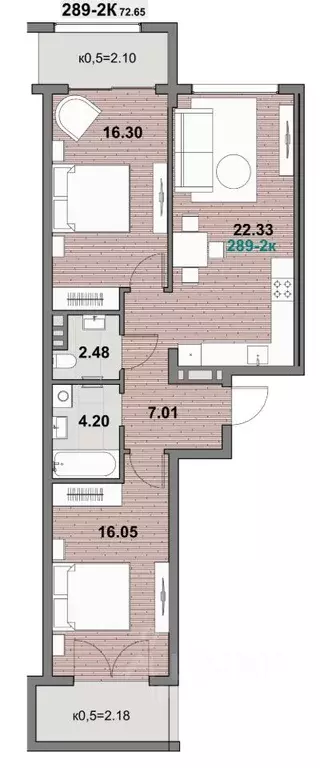 2-к кв. Калининградская область, Зеленоградск ул. Гагарина (72.65 м) - Фото 1