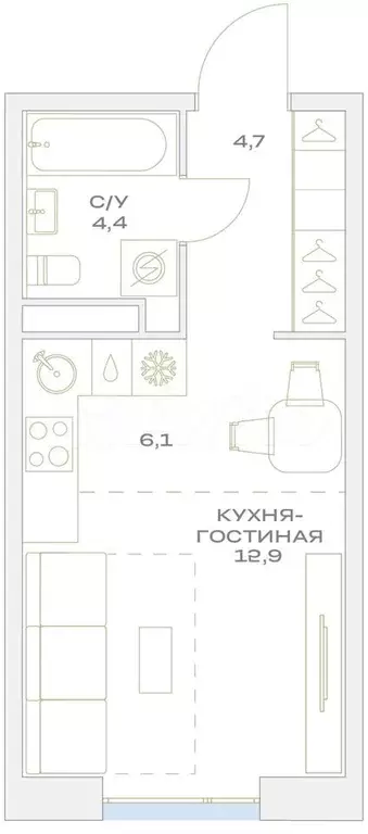 Квартира-студия, 28,1 м, 3/23 эт. - Фото 0