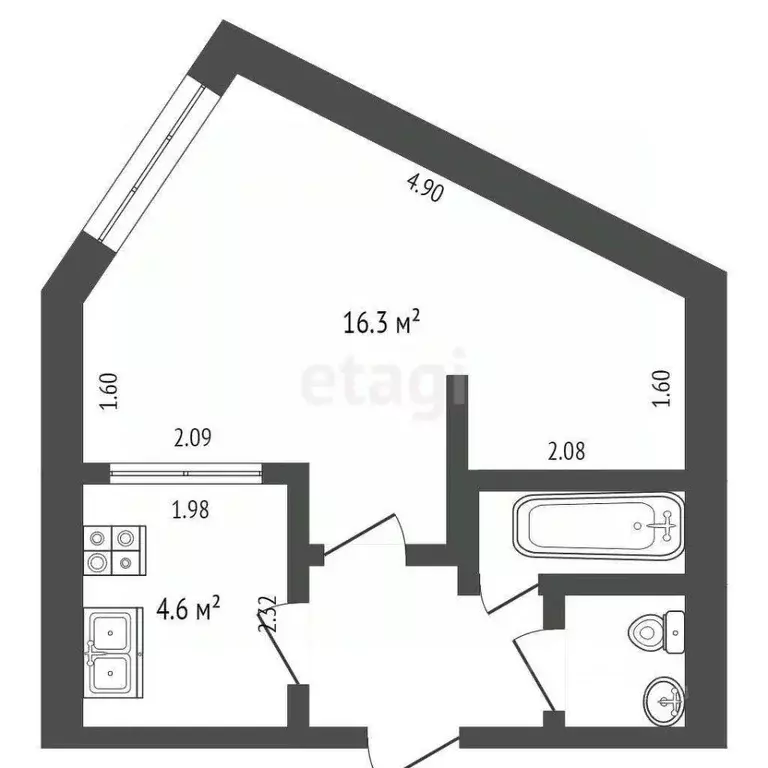 Студия Ханты-Мансийский АО, Сургут Майская ул., 10 (27.3 м) - Фото 1