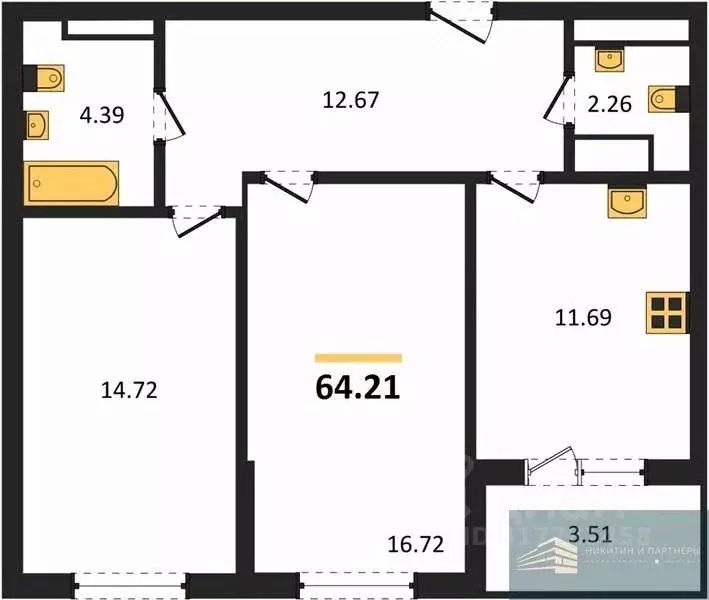 2-к кв. Воронежская область, Воронеж ул. Ломоносова, 116Б (64.2 м) - Фото 0