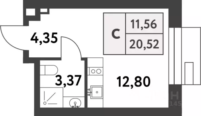 Студия Москва пос. Газопровод, ул. 6-я Лесные Поляны, 1 (21.1 м) - Фото 0