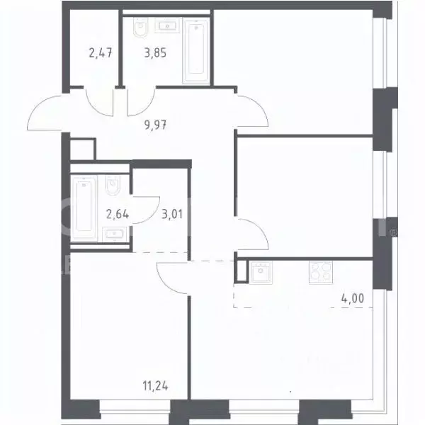 3-к кв. Москва Верейская 41 жилой комплекс, 2.1 (74.0 м) - Фото 2