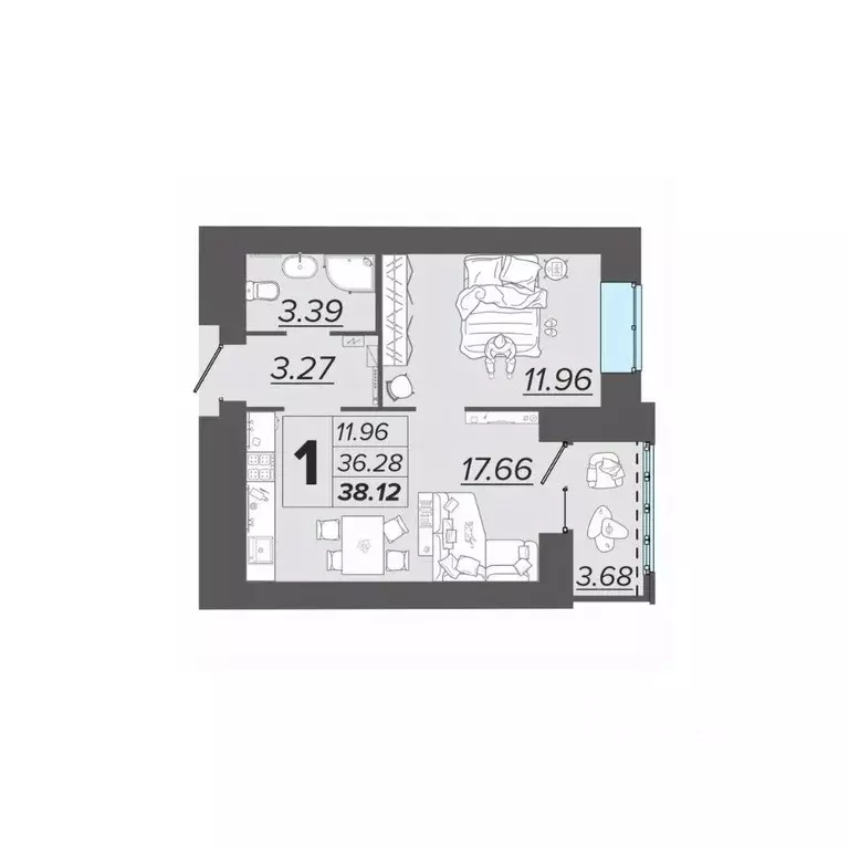 1-к кв. Брянская область, Брянск Архитектор жилой комплекс (38.12 м) - Фото 1