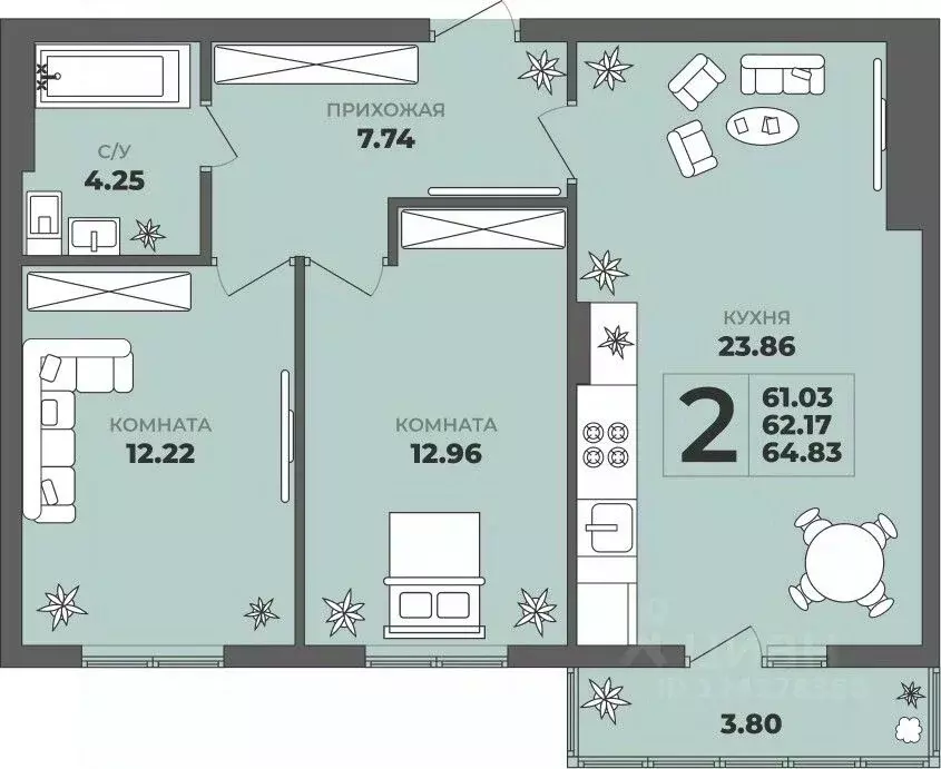 2-к кв. Калининградская область, Калининград ул. Генерала Толстикова, ... - Фото 1