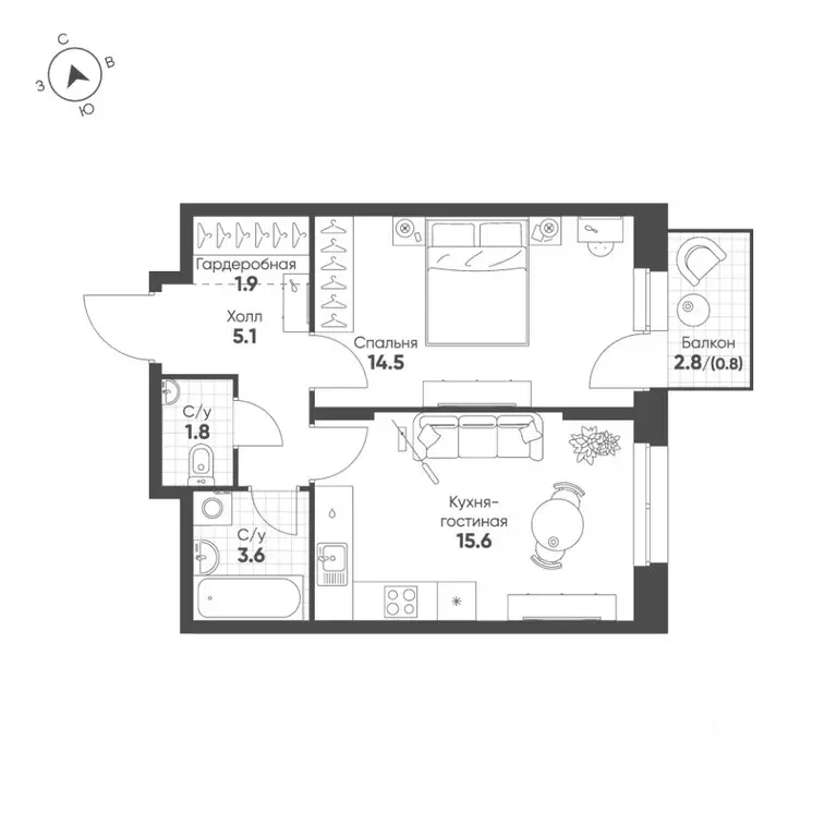 1-к кв. Свердловская область, Екатеринбург Солнечный жилрайон,  (43.3 ... - Фото 1