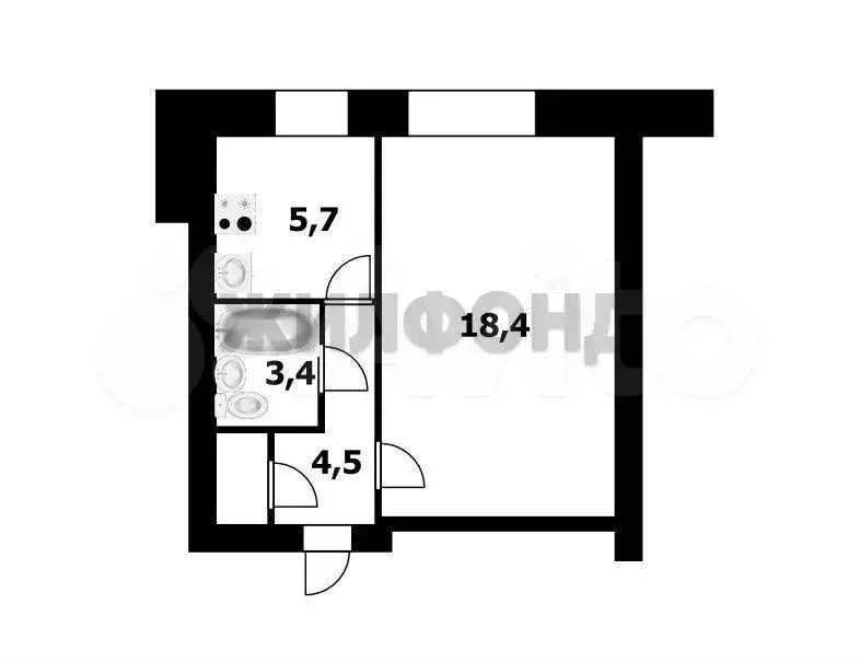 1-к. квартира, 33,1 м, 1/5 эт. - Фото 0
