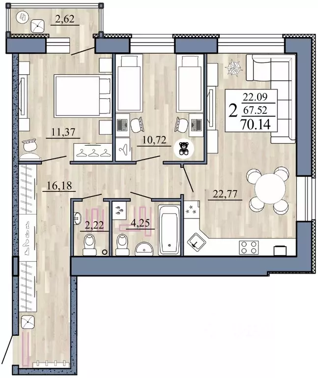2-к кв. Рязанская область, Рыбное  (70.14 м) - Фото 1