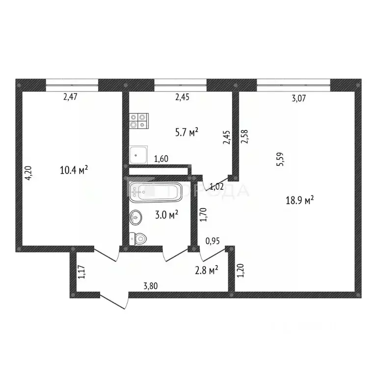 2-к кв. Алтайский край, Барнаул ул. Георгия Исакова, 163 (42.0 м) - Фото 2