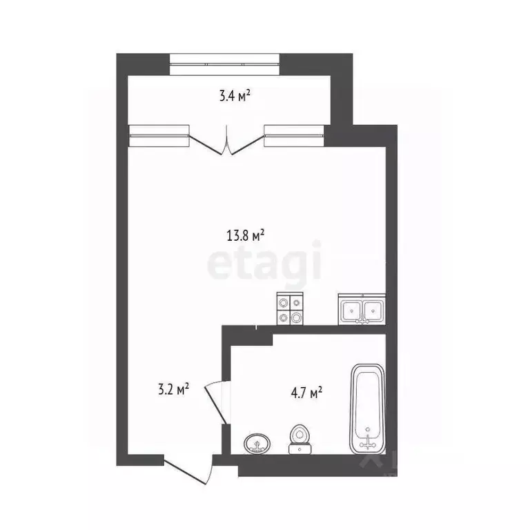 Студия Тюменская область, Тюмень ул. Виктора Тимофеева, 9 (26.0 м) - Фото 2