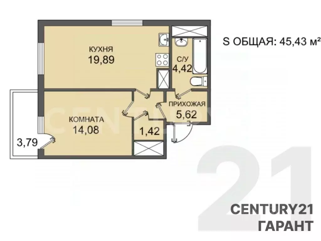 1-к кв. Санкт-Петербург просп. Энергетиков, 9К1 (45.0 м) - Фото 2