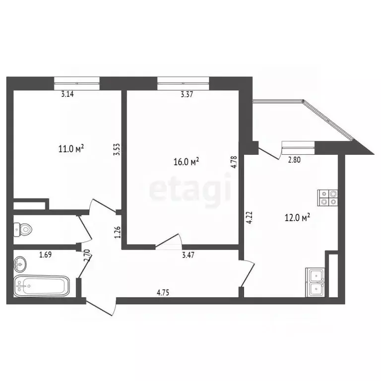2-к кв. Тюменская область, Тюмень ул. Арктическая, 7 (50.2 м) - Фото 2
