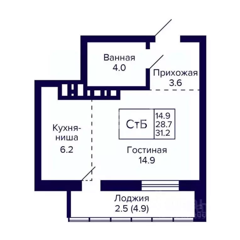 Студия Новосибирская область, Новосибирск ул. Фрунзе, 1 (28.6 м) - Фото 1