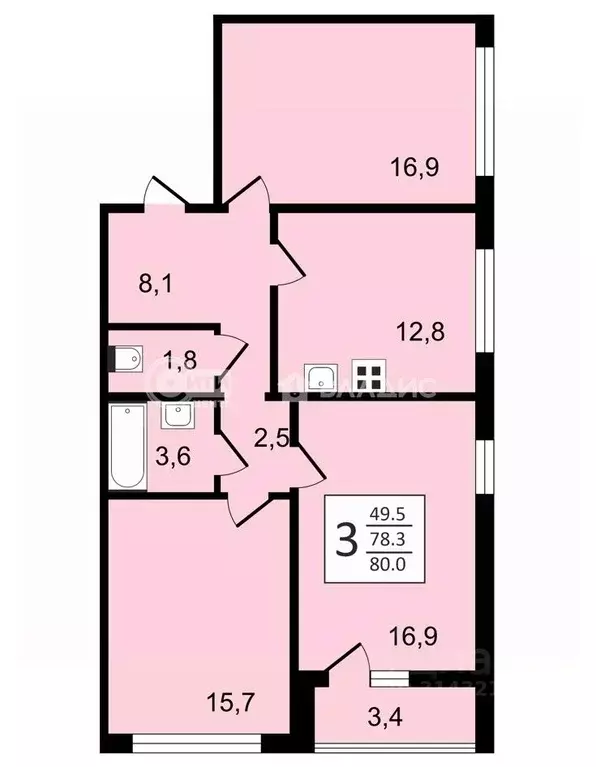 3-к кв. Воронежская область, Воронеж ул. Пескова, 8 (80.0 м) - Фото 0