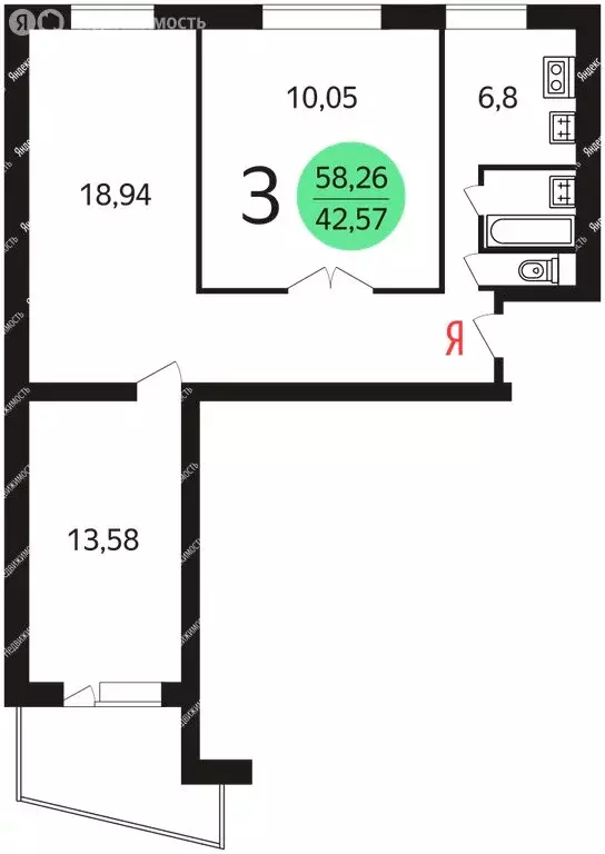 3-комнатная квартира: Москва, улица Народного Ополчения, 21к2 (60 м) - Фото 0