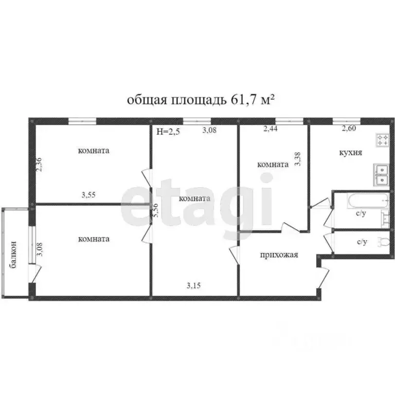 4-к кв. Костромская область, Кострома Волжская ул., 20 (60.7 м) - Фото 1