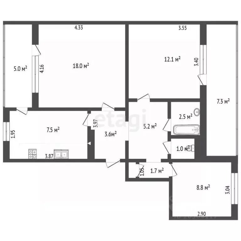 3-к кв. Севастополь ул. Колобова, 21 (73.1 м) - Фото 2