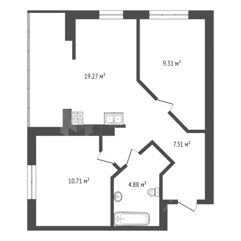 2-к кв. Тюменская область, Тюмень ул. Краснооктябрьская, 14к3 (51.7 м) - Фото 1