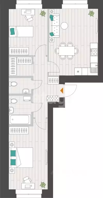2-к кв. Татарстан, Казань ул. Ярдем, 25А (61.9 м) - Фото 2