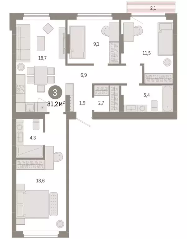3-комнатная квартира: Новосибирск, квартал Лебедевский, 1/3 (81.2 м) - Фото 2