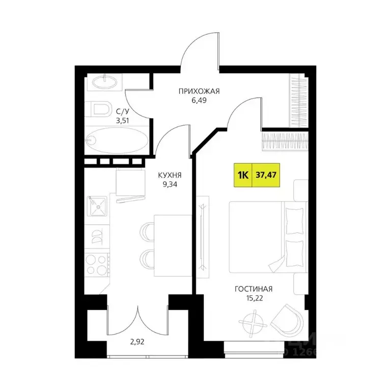 1-к кв. Дагестан, Дербент  (37.47 м) - Фото 1