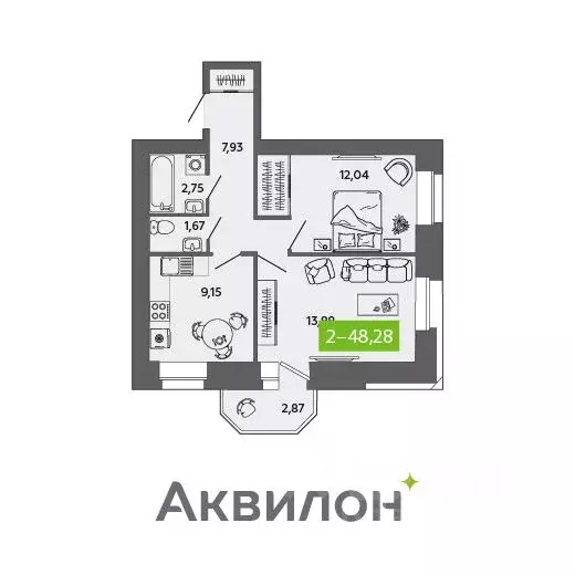 2-к кв. Архангельская область, Северодвинск ул. Ломоносова, 79 (48.28 ... - Фото 0