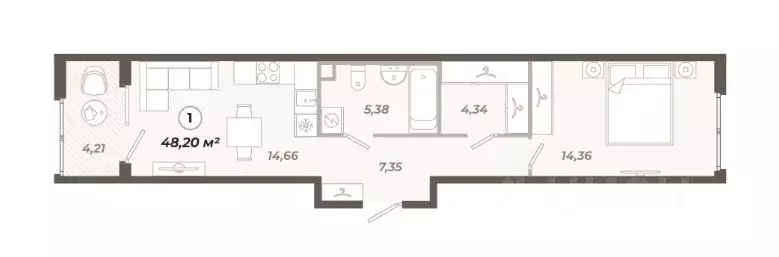 1-к кв. Санкт-Петербург ул. Коли Томчака, 21Д (48.2 м) - Фото 0