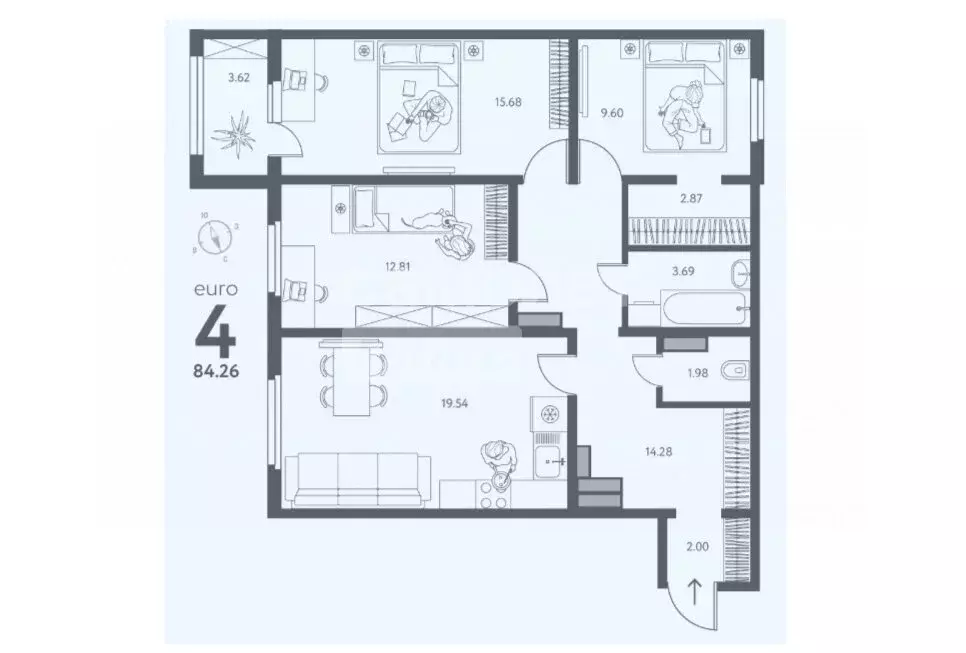 4-комнатная квартира: Липецк (84.26 м) - Фото 1