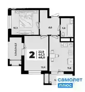 2-комнатная квартира: Тахтамукайский район, аул Старобжегокай (48 м) - Фото 1