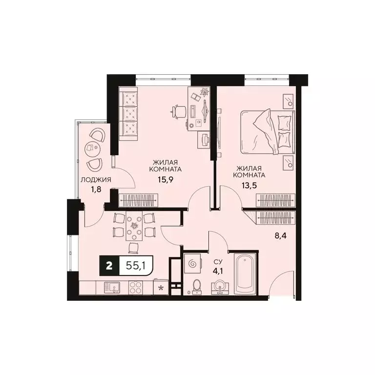 2-комнатная квартира: Анапа, Анапское шоссе, 18к2 (55.1 м) - Фото 0