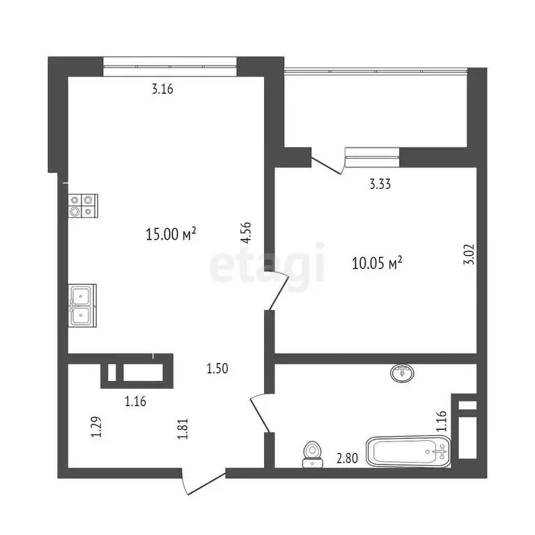 1-комнатная квартира: Патрушева, улица Петра Ершова, 12 (34.1 м) - Фото 0