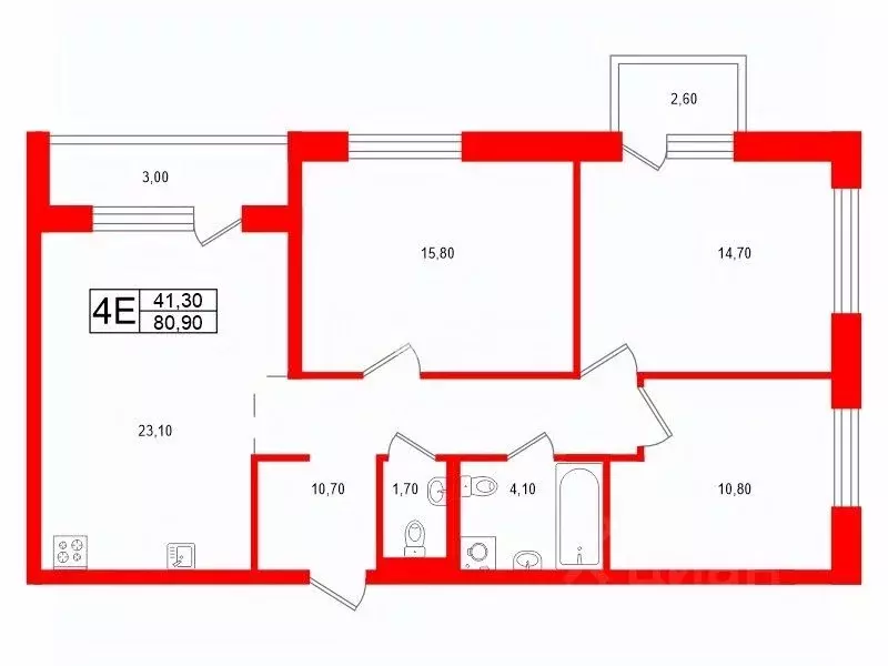 3-к кв. Санкт-Петербург ш. Суздальское, 30к2 (80.9 м) - Фото 1