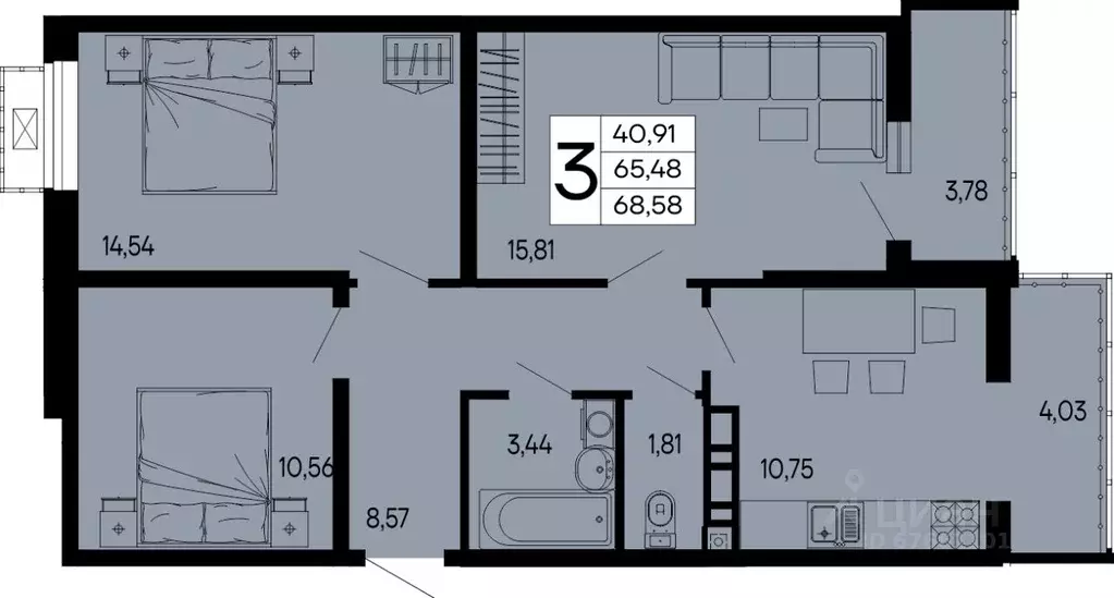 3-к кв. Адыгея, Майкоп 9 Мая ул. (68.58 м) - Фото 1