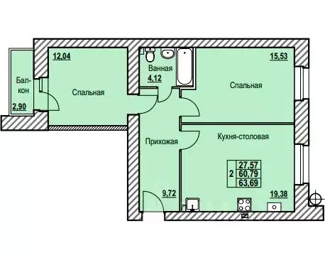 2-к кв. Ярославская область, Ярославль Северный жилрайон, 9-й мкр,  ... - Фото 0