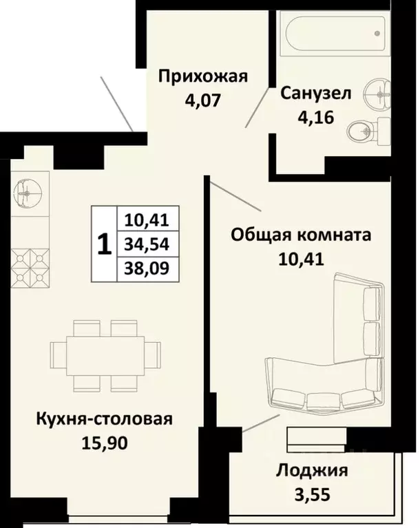 1-к кв. Краснодарский край, Динской район, Южно-Кубанское с/пос, пос. ... - Фото 1