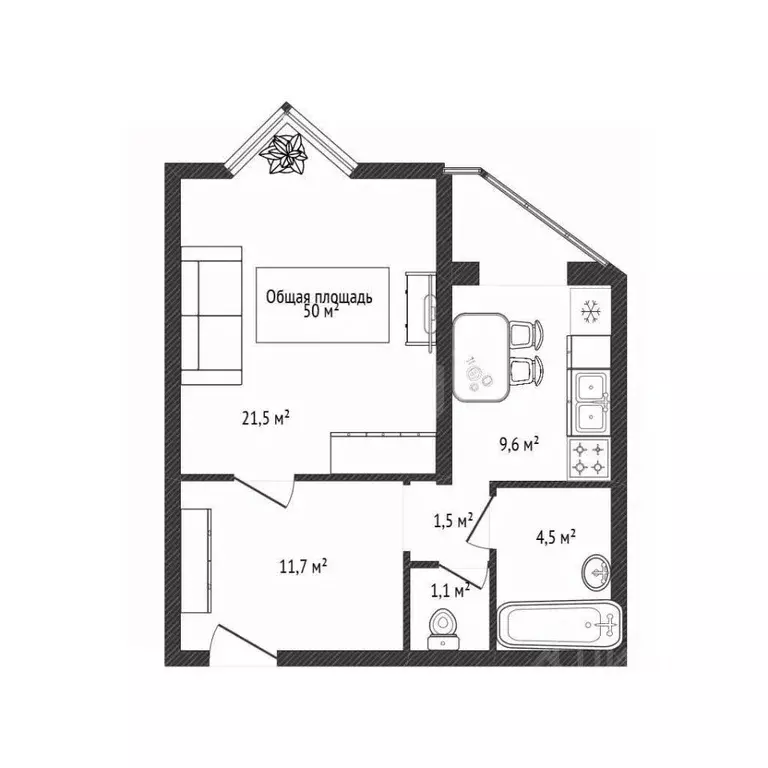 Студия Новосибирская область, Новосибирск Обская ул., 50 (50.0 м) - Фото 2