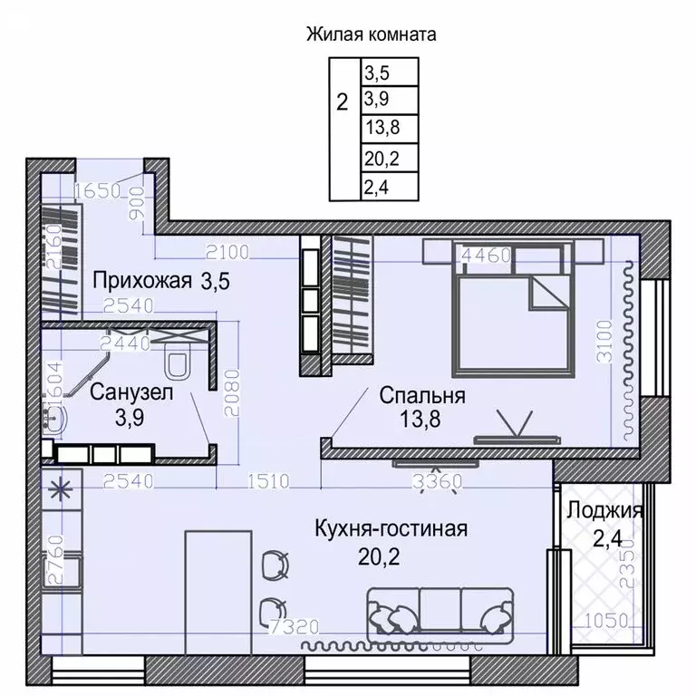 2-комнатная квартира: Владивосток, Первореченский район (50.6 м) - Фото 2