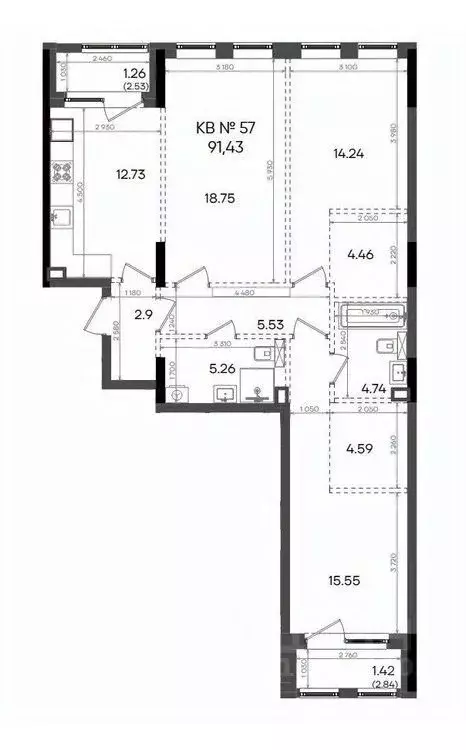 3-к кв. Татарстан, Казань ул. Аделя Кутуя, 180 (91.43 м) - Фото 1