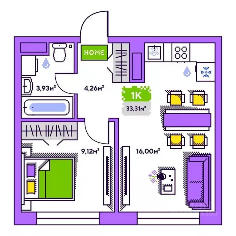 1-к кв. Тюменская область, Тюмень Полевая ул., 93к1 (33.31 м) - Фото 1