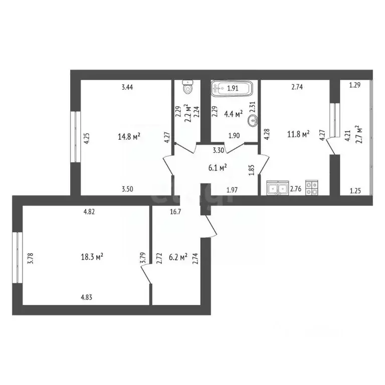 2-к кв. Тамбовская область, Тамбов Магистральная ул., 35А (63.8 м) - Фото 2