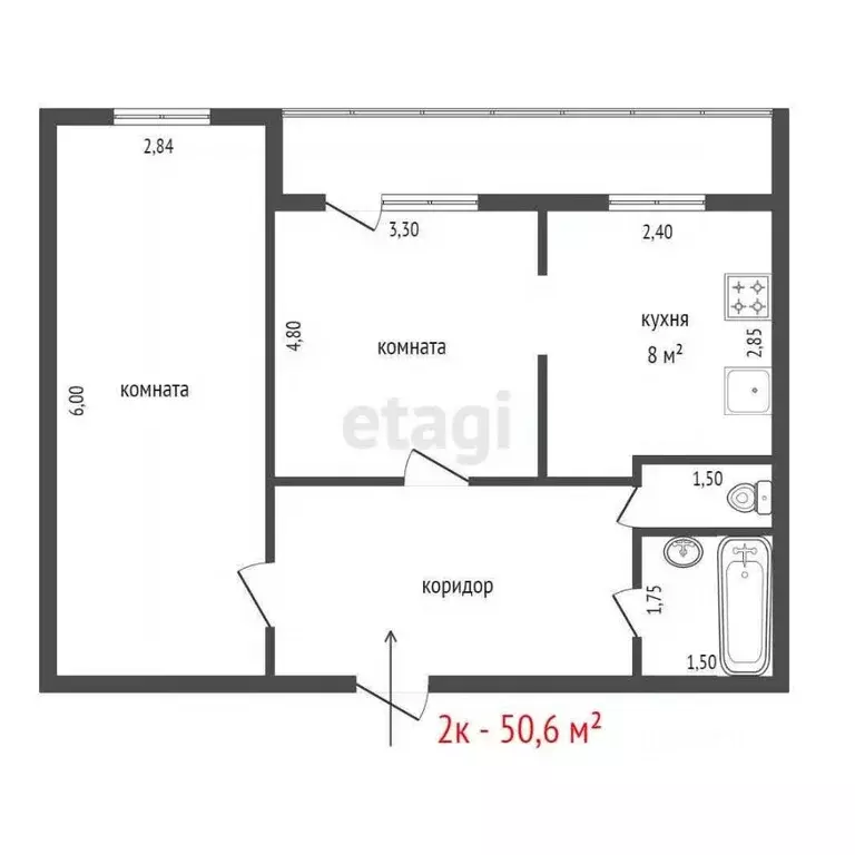 2-к кв. Свердловская область, Екатеринбург ул. Анны Бычковой, 20 (50.6 ... - Фото 2