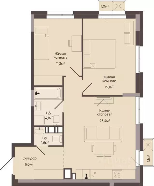 2-к кв. Нижегородская область, Нижний Новгород Соцгород жилрайон, 1-й ... - Фото 1