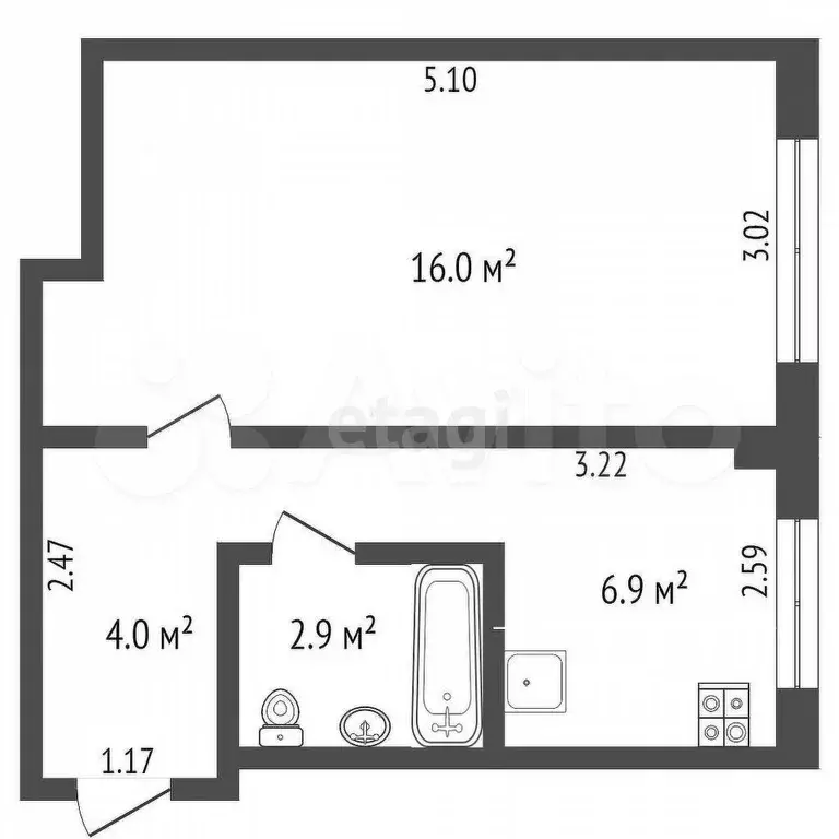 1-к. квартира, 31,1 м, 4/5 эт. - Фото 0