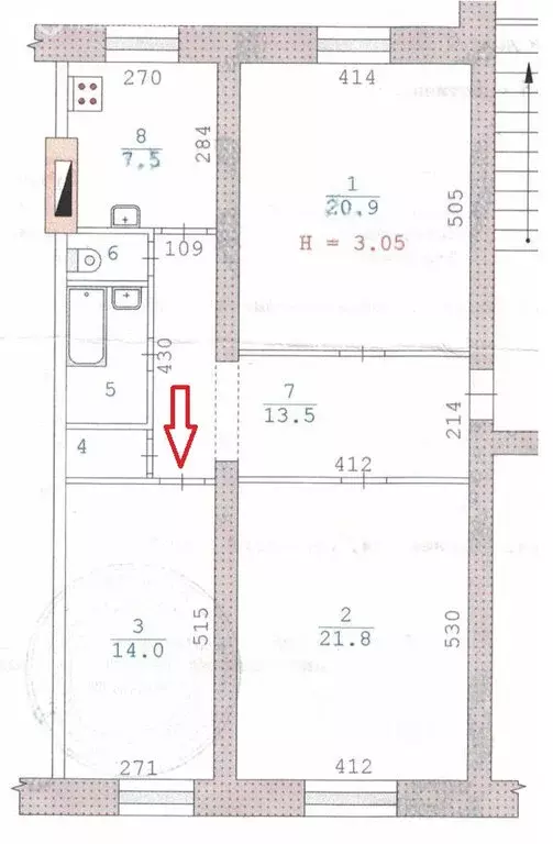 1к в 3-комнатной квартире (14 м) - Фото 1